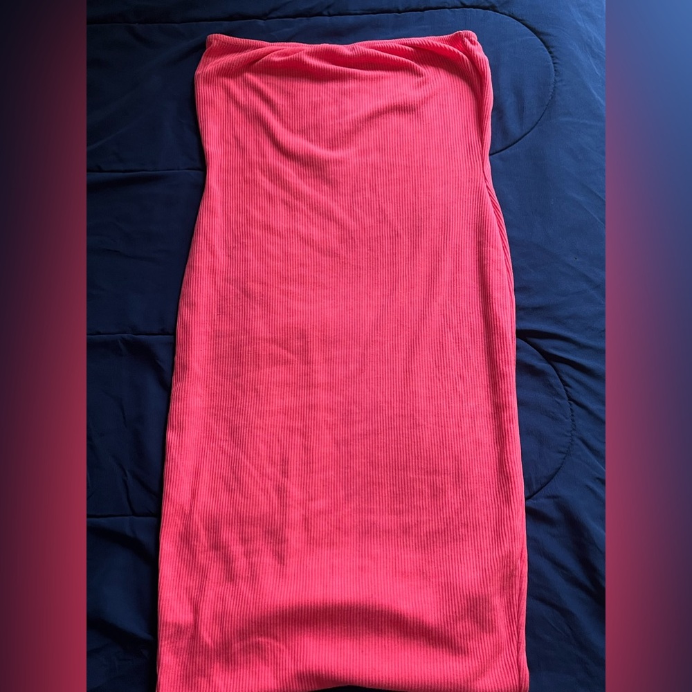 Neon Pink Bandeau Fitted Midi Dress